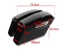 A set of Motorbike hard saddlebags/panniers, chrome latch mechanism locks, 2 keys, black. Possible f