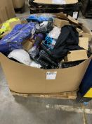 A pallet of assorted corporate stock including clothing, accessories and more.