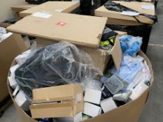 A pallet of assorted corporate stock including clothing, accessories and more.