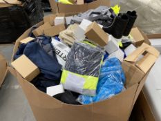 A pallet of assorted corporate stock including clothing, accessories and more.