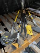 Seven Roughneck long handled tools: Lawn Edging Irons (x2), Gorilla Bar 48