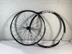 Five pre-owned bike wheels to include Mavic, Jalco, Bontrager and two bike rims to include Zipp.