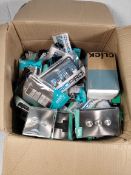 A large quantity of Click Plug covers, light switches and related to include brushed stainless steel