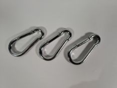 A large amount of silver Carabiners (brand unknown).