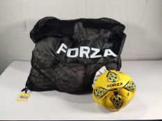 Eleven as new FORZA Club footballs in yellow/blue, size 5 (comes with a Forza football carry bag).