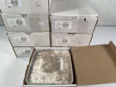 Eight Ecomore Blue Oyster mushroom grow boxes.