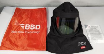 A pre-owned BSD arc protection hood HRC power 40.0 cal/cm² APC 2-640kj electrician face shield.