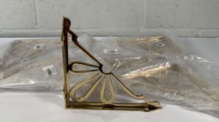 Six polished brass large flower brackets 234mm per bracket.