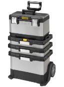An as new Stanley FatMax metal and plastic rolling storage workshop, boxed (1-95-622) (stock image).
