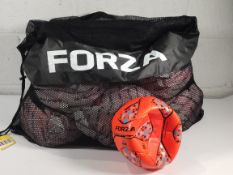 Eleven as new FORZA Club footballs in orange/blue, size 5 (comes with a Forza football carry bag).