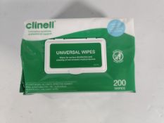 Eighteen packs of Clinell Universal Wipes CW200.