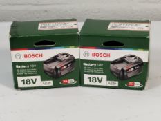 Two as new Bosch 18V lithium-ion batteries, PBA 18V 4.0Ah W-C (REF: 1 600 A01 1T8, EAN: 405342320212