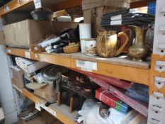 A large quantity of assorted homeware and related items on two shelves.