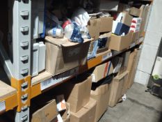 A large quantity of assorted electrical and plumbing items (on two shelves).