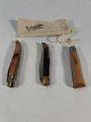 Three pre-owned Opinel and Laguiole knives (over 18s only).