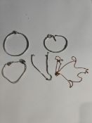 Two pre-owned Pandora charm bracelets, Pandora necklace and two pre-owned Pandora bracelets.