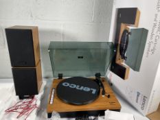 A Lenco LS-300WD (V2) Turntable with MMC Cartridge, Bluetooth and Wooden Speakers.