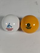 Pre-owned Taylor lawn bowls Jack 'Orkney 2025' and Drakes Pride bowls Jack.