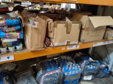 A quantity of assorted food/confectionery/sauces/bottled water and related (one shelf).