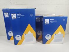 Four as new Lewden Products to include 2x 13 usable way consumer unit with main switch & type 2 surg