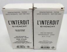 Two as new Givenchy L'interdit eau de parfum 80ml (tester bottles may have been slightly used).