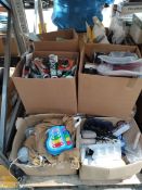 Ten boxes of assorted goods including stationary, homeware and related items. (over 18s)