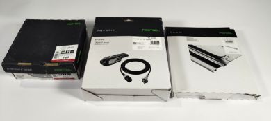 Three Festool related items - ACA 220-240/18V Ergo GB (202503), FS guide rail (485724) and one box (