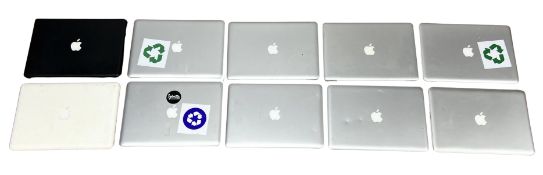 Assorted pre-owned Apple MacBooks: 8 × A1278, 1 × A1150, 1 × A1342 (Drives removed, sold as seen for