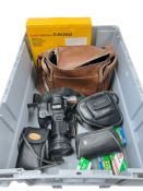 Assorted vintage cameras & accessories to include: c.1990 Olympus iS1000 35mm Bridge Zoom Lens Camer