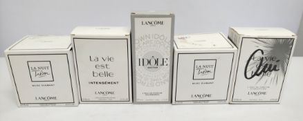 Five nearly new Lancome eau de parfum testers and related, boxed (please note: bottles may have been