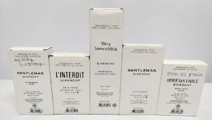 Five nearly new Givenchy perfumes/testers and related, boxed (please note: bottles may have been ver