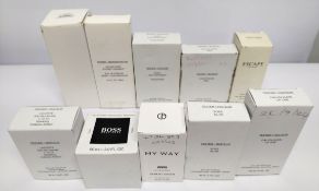 Thirty nearly new perfumes/testers and related to include Paco Rabanne, Boss, Armani, CK and more, b