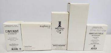 Five nearly new perfumes/testers and related- Givenchy, Paco Rabanne, Calvin Klein and Sauvage, boxe