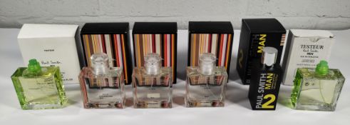 Seven nearly new Paul Smith related testers, aftershave lotion sprays and eau de toilettes, 100ml, b
