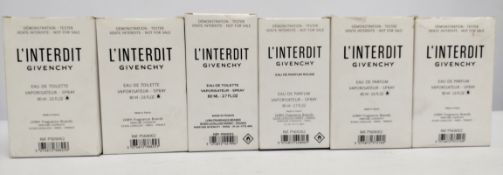 Six nearly new Givenchy eau de parfum/toilette 80ml testers and related, boxed (please note: bottles