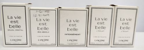 Five nearly new Lancome eau de parfum/toilette 50ml testers and related, boxed (please note: bottles