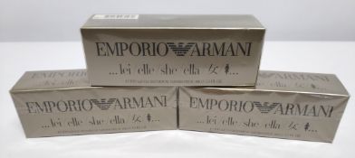 Three as new Emporio Armani Elle/She eau de parfums 100ml, sealed boxes.