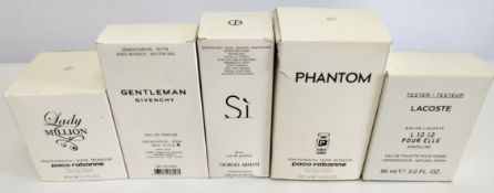 Five nearly new perfumes/testers and related- Givenchy, Giorgio Armani, Paco Rabanne and Lacoste, bo
