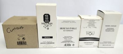 Five nearly new perfumes/testers and related- Paco Rabanne, Britney Spears, Hugo Boss, Givenchy and