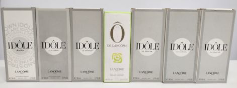 Seven nearly new Lancome eau de parfum/toilette various size testers and related, boxed (please note