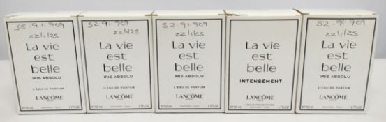 Five nearly new Lancome eau de parfum 50ml testers and related, boxed (please note: bottles may have