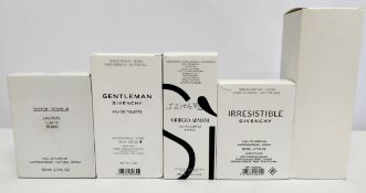 Five nearly new perfumes/testers and related- Giorgio Armani, J'Adore, Givenchy, Lacoste boxed (plea