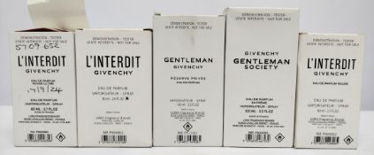 Five nearly new Givenchy perfumes/testers and related, boxed (please note: bottles may have been ver