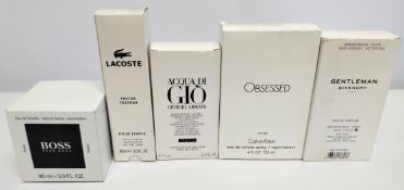 Five nearly new perfumes/testers and related- Givenchy, Hugo Boss, Giorgio Armani, CK and Lacoste, b
