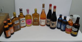 A quantity of assorted wine/spirits/beers and cider to include Jim Beam whiskey 700ml, Amaretto 2 x