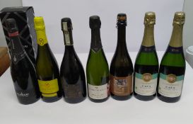 Seven assorted sparkling wines and one champagne to include Ferrari Maximum 750ml, Casa Santa Eufemi