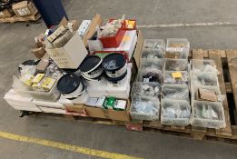 A quantity of electrical fixtures and fittings to include cable clips, washers, screws and Radclamp.