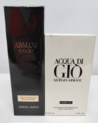 Two as new Giorgio Armani fragrances - Acqua Di Gio 125ml parfum and Code eau de parfum 110ml, seale