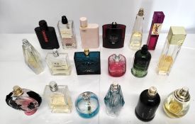 Forty three perfumes/testers and related to include Marc Jacobs, CK, YSL and Armani (please note: bo