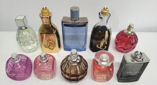 Thirty Jimmy Choo perfumes/testers and related (please note: bottles may have been used/packaging ma